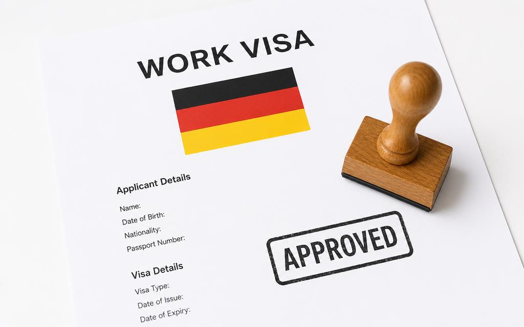 استمارة طلب تأشيرة عمل ألمانية عليها ختم الموافقة
